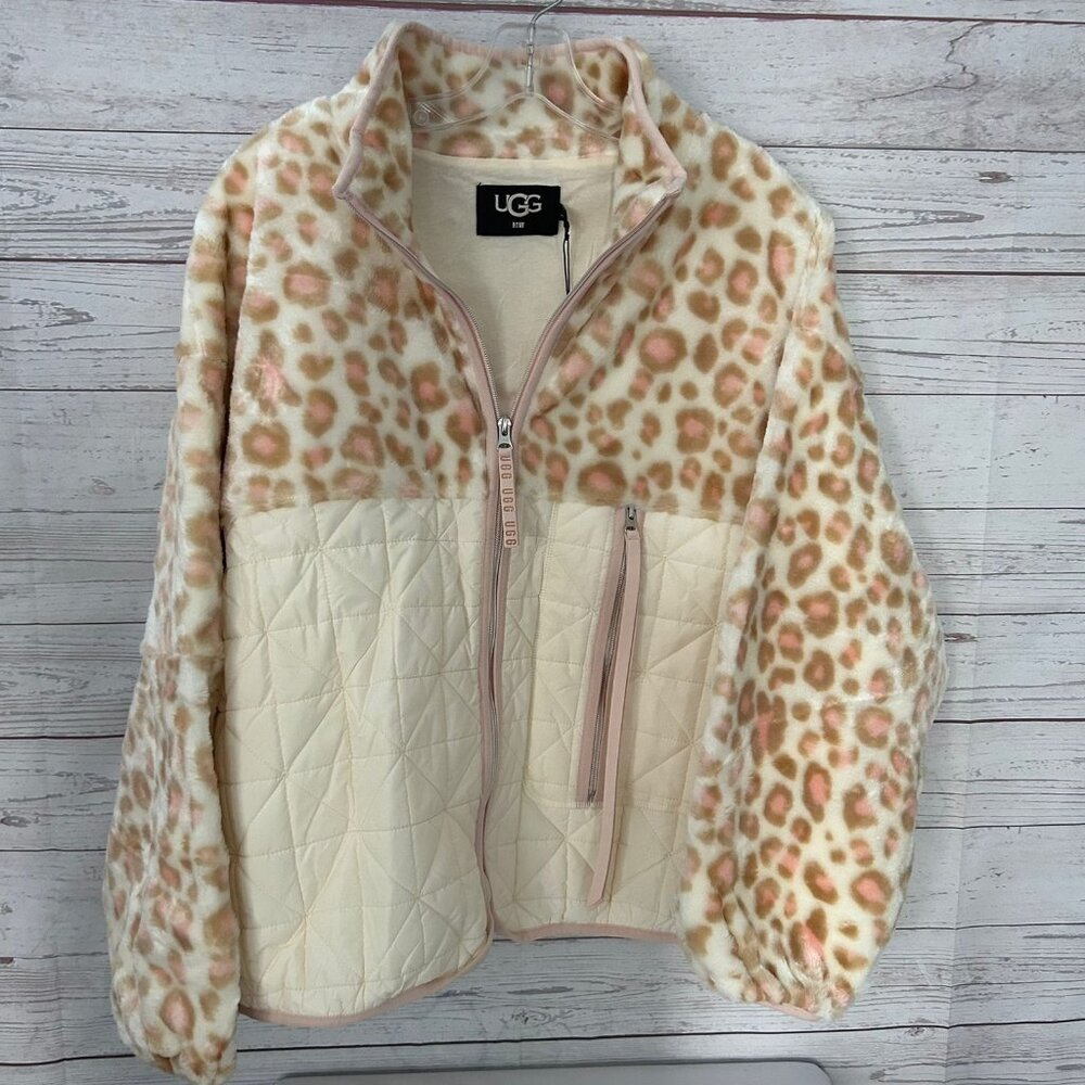 Ugg Marlene Quilted Fleece Jacket, White Panther, Size Large, NWT